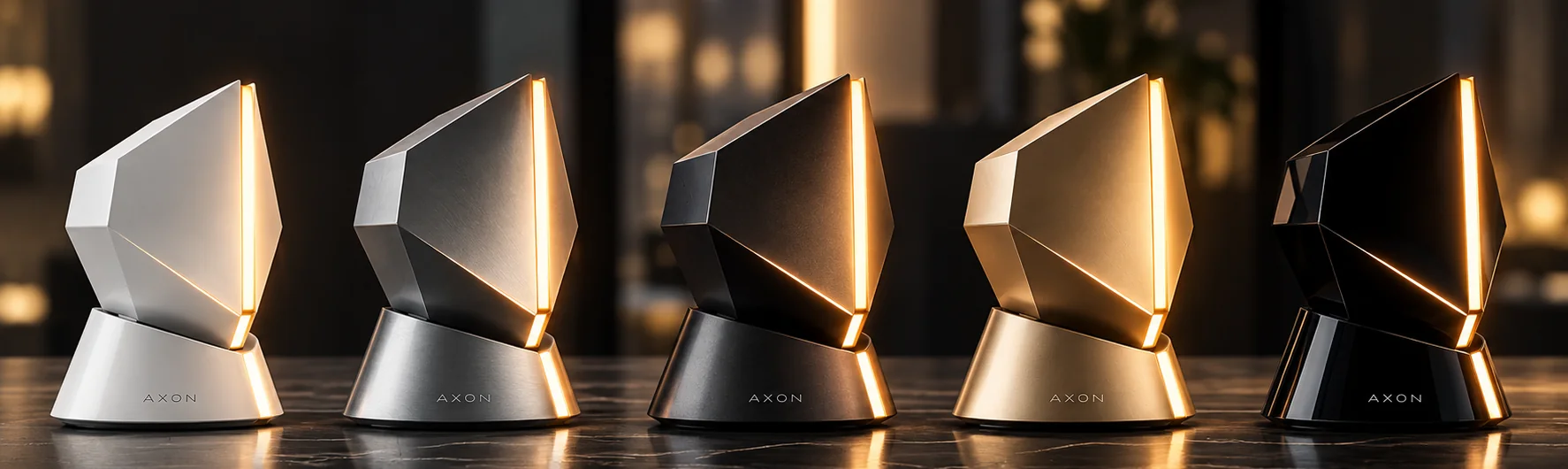 Pět provedení AXONu vedle sebe: Snow, Silver, Graphite, Champagne a Deep Black.